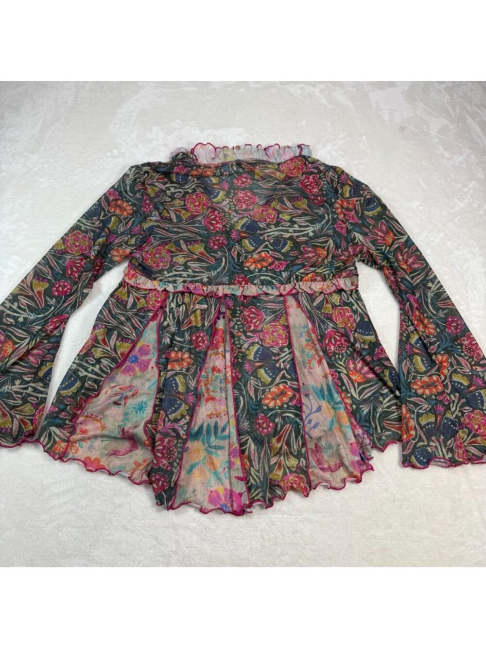NWT Natural Life Ruffle Babydoll Sheer Peplum Top Bell Sleeve XL Floral V Neck - Picture 8 of 8